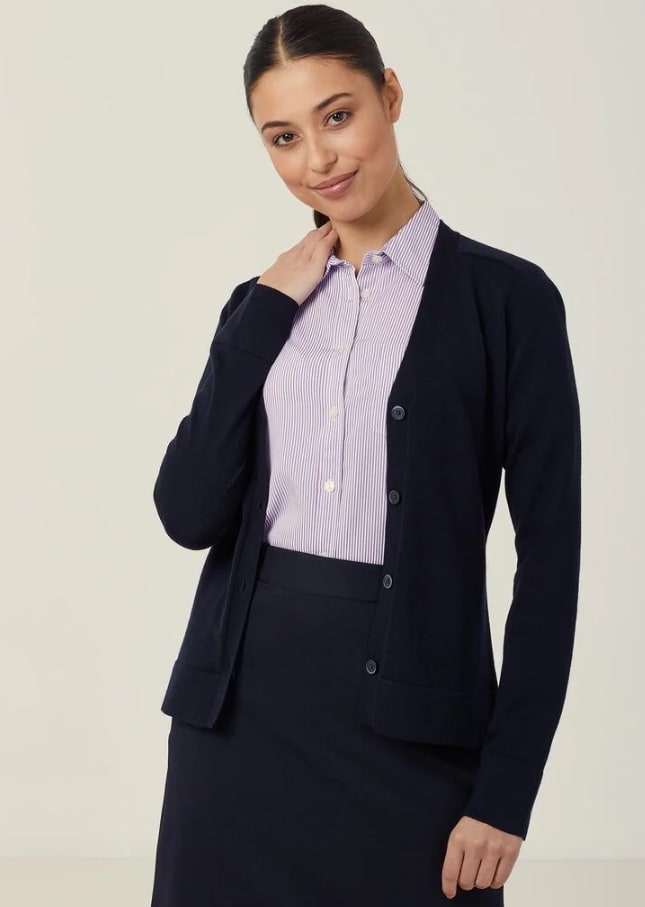 NNT Merino Wool V-Neck Cardigan CAT518 - Dark Navy (Size: 3XL)