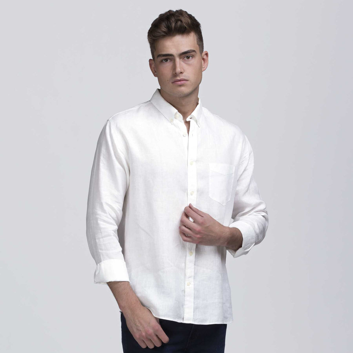 BMV, Men's Linen Shirt, SIL - White - 5XL