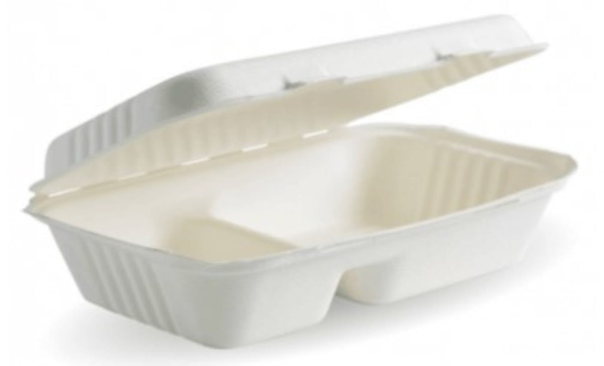 Huhtamaki 2 Compartment Cream Clamshell 251 x 166 x 47/63mm 25 (Pack)