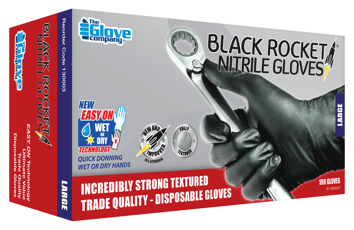 Black Rocket Nitrile Gloves - Black - M
