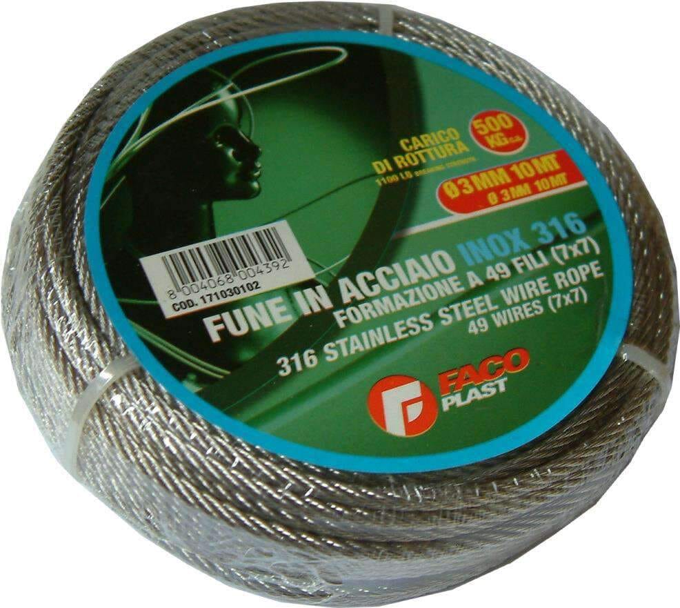 FACO STAINLESS STEEL WIRE ROPE 10M X 3MM (Each)