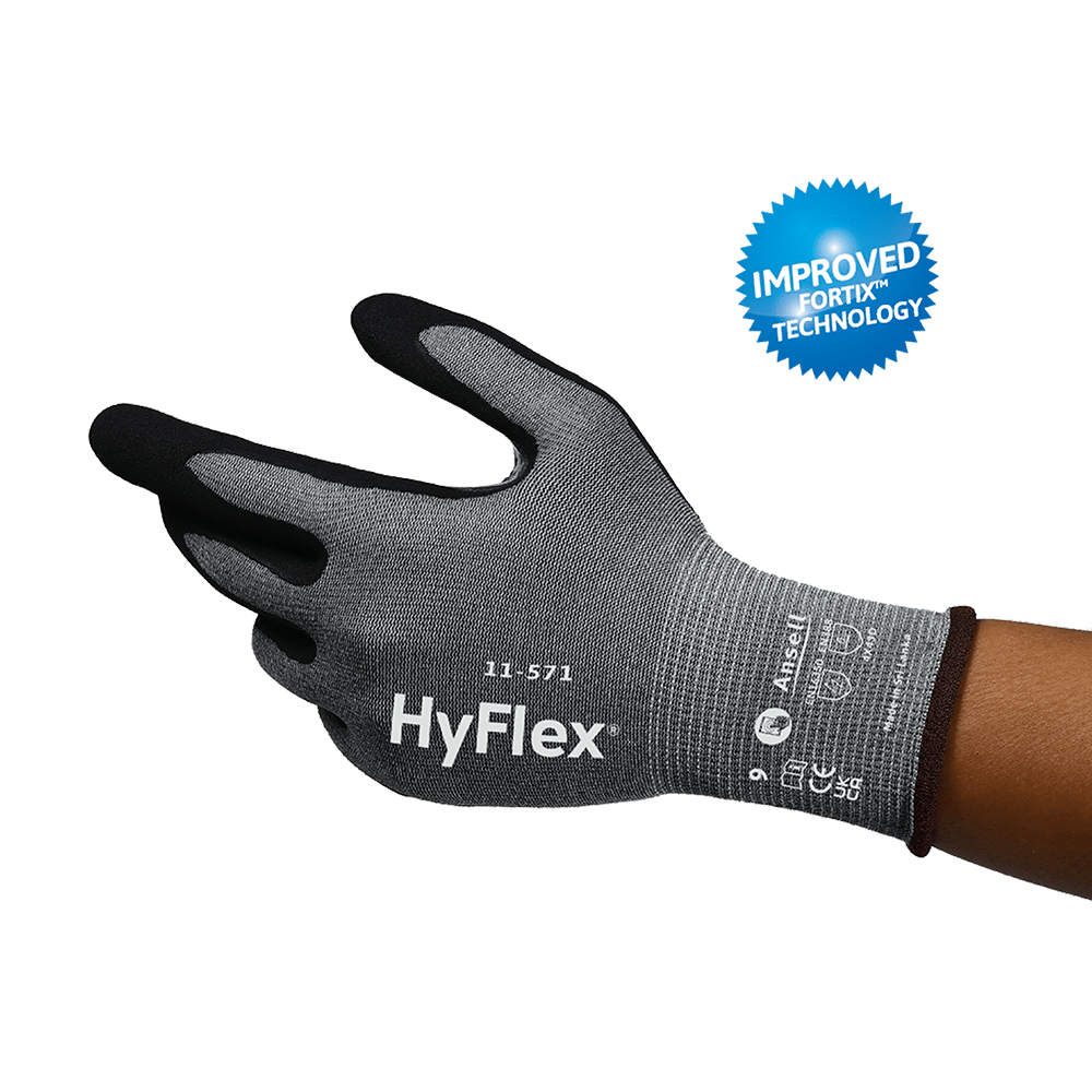 Ansell Hyflex 11-571 Nitrile Cut D Gloves (Pair) - Black/Grey - L