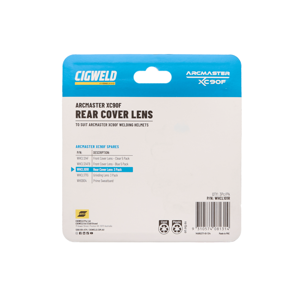 Arcmaster Rear Cover Lens XC90F Pack of 3 (Pack) - Cigweld