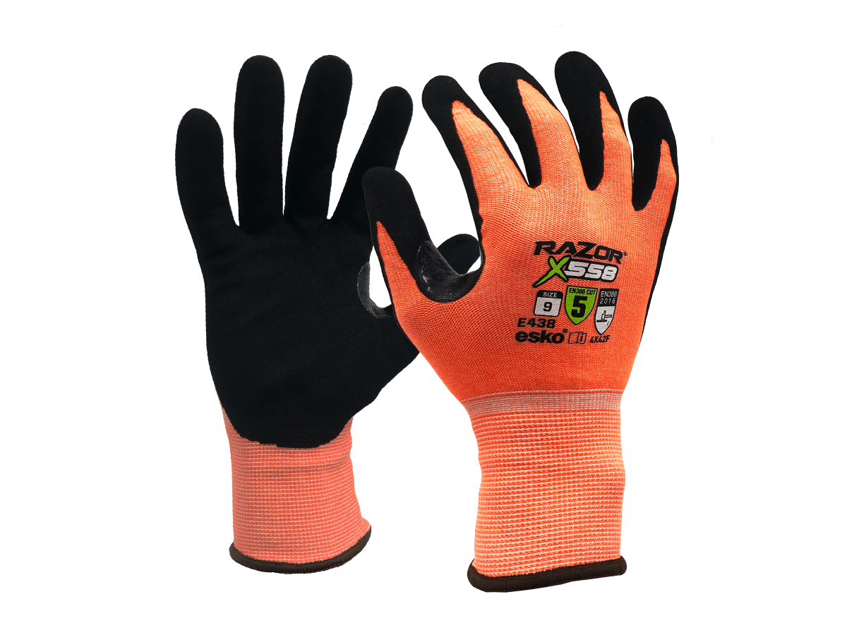 Esko Razor X558 Glove Cut F, Black Nitrile Coating - Fluro Orange - XL