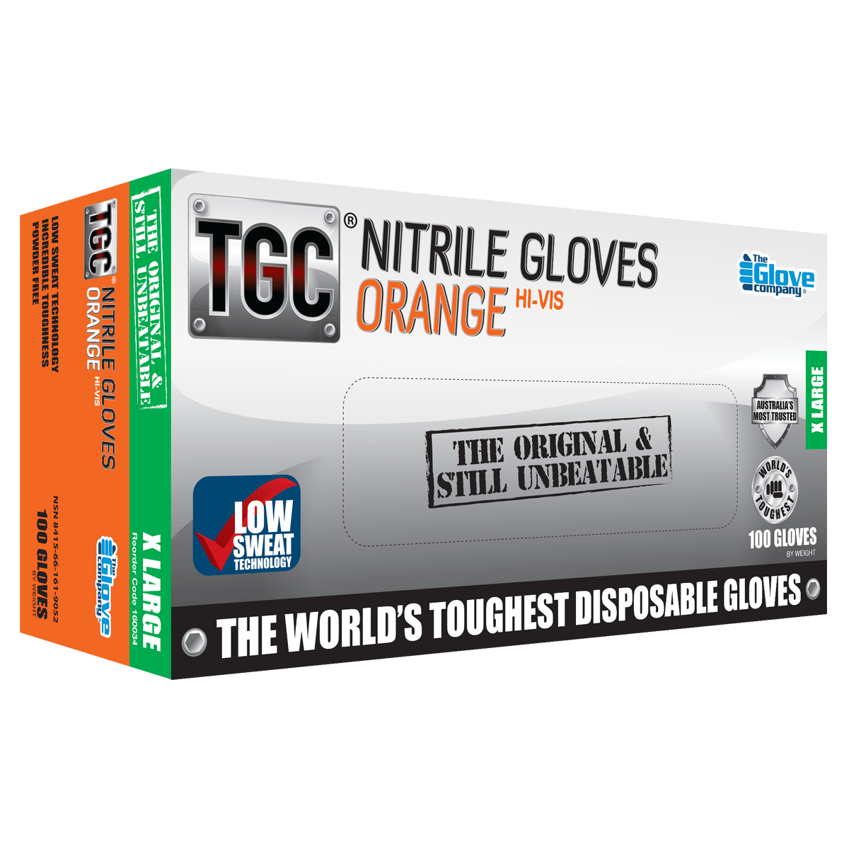 TGC Nitrile Gloves Powder Free Hi-Vis Orange XL Pack of 100