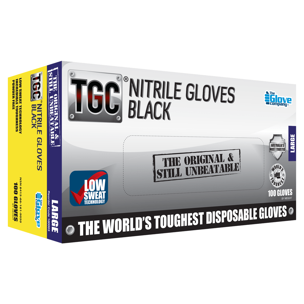 TGC Nitrile Gloves Powder Free Black Large (Pack of 100)