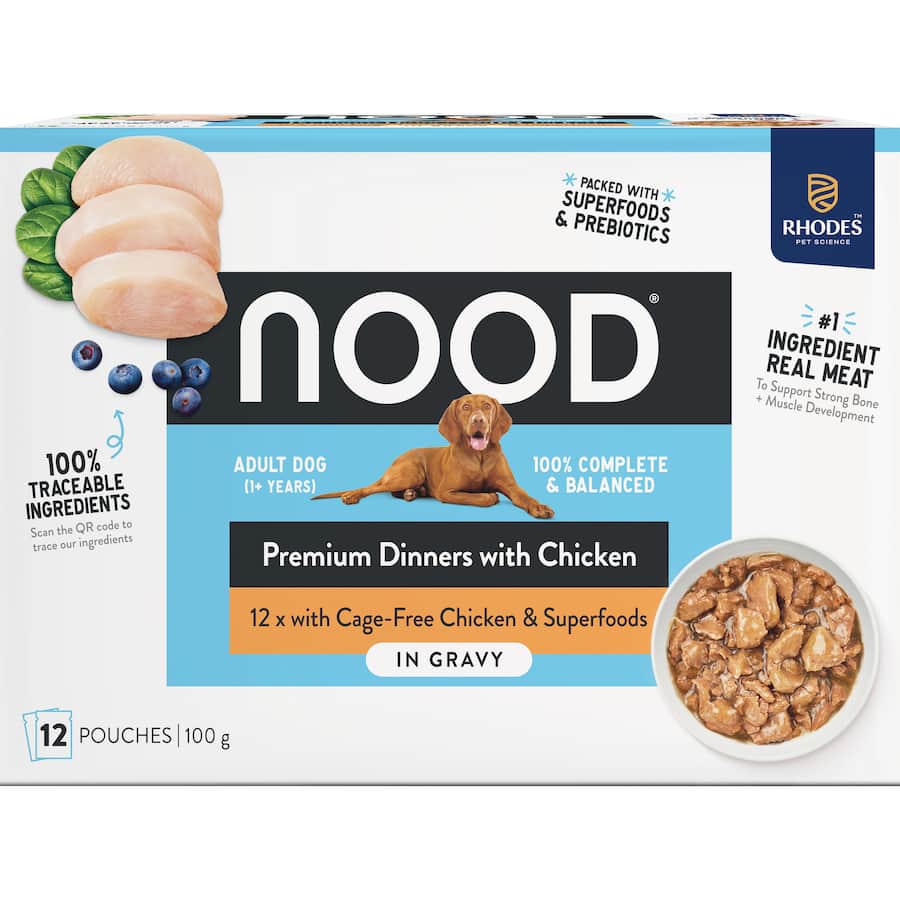 Nood Wet Dog Food Cage Free Chicken In Gravy Pouches 12x100g