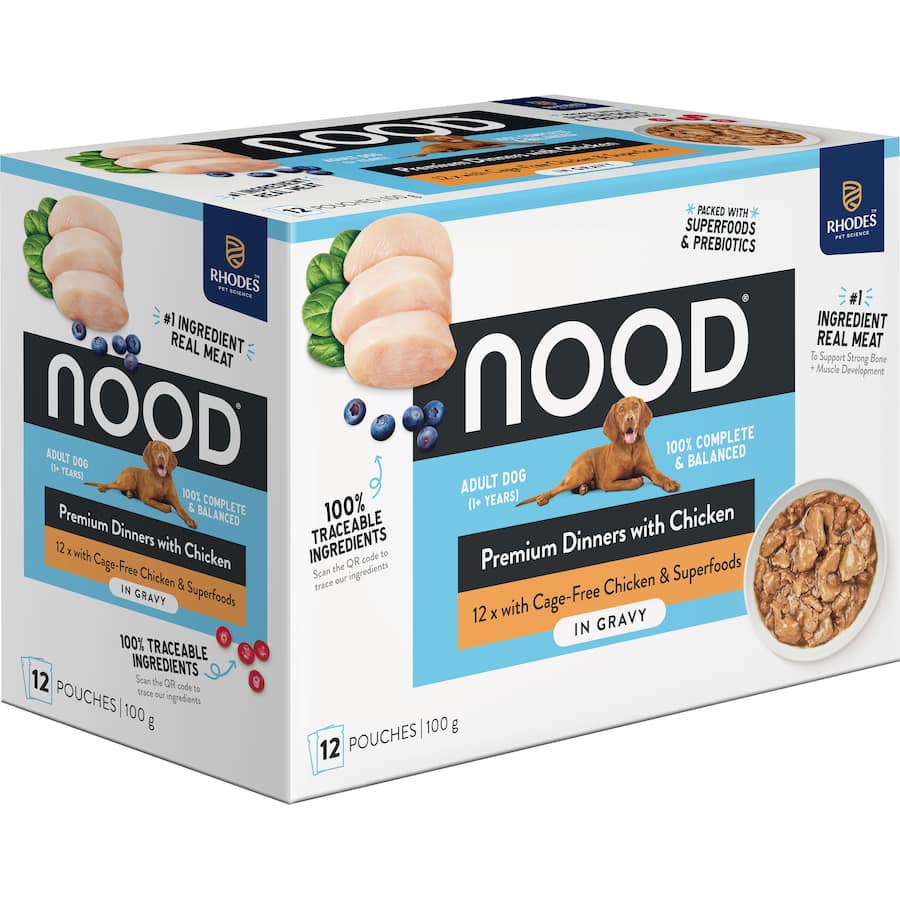 Nood Wet Dog Food Cage Free Chicken In Gravy Pouches 12x100g