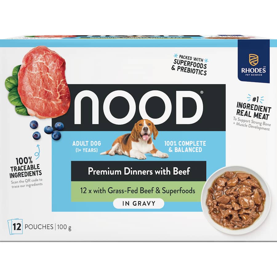 Nood Wet Dog Food Grass Fed Beef In Gravy Pouches 12x100g