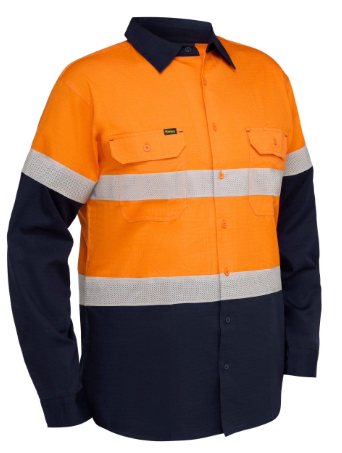 Bisley, Hi Vis Cotton Ripstop Shirt, BS6495T (Each) - Orange/Navy
