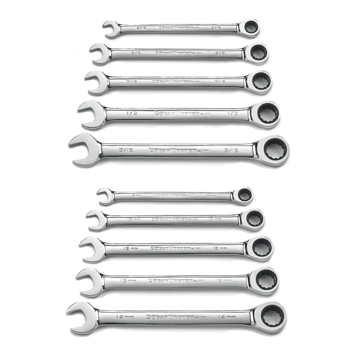 GearWrench Sae/Metric Ratcheting Wrench Set 308 x 46 x 17mm 10 (Piece)