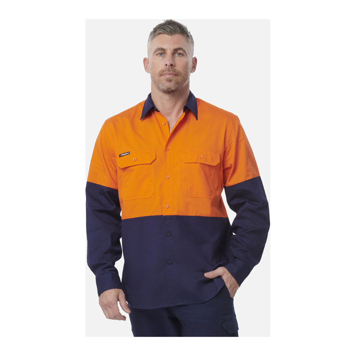 KingGee, Workcool Vented Spliced Shirt, K54912 (Each) - Orange/Navy
