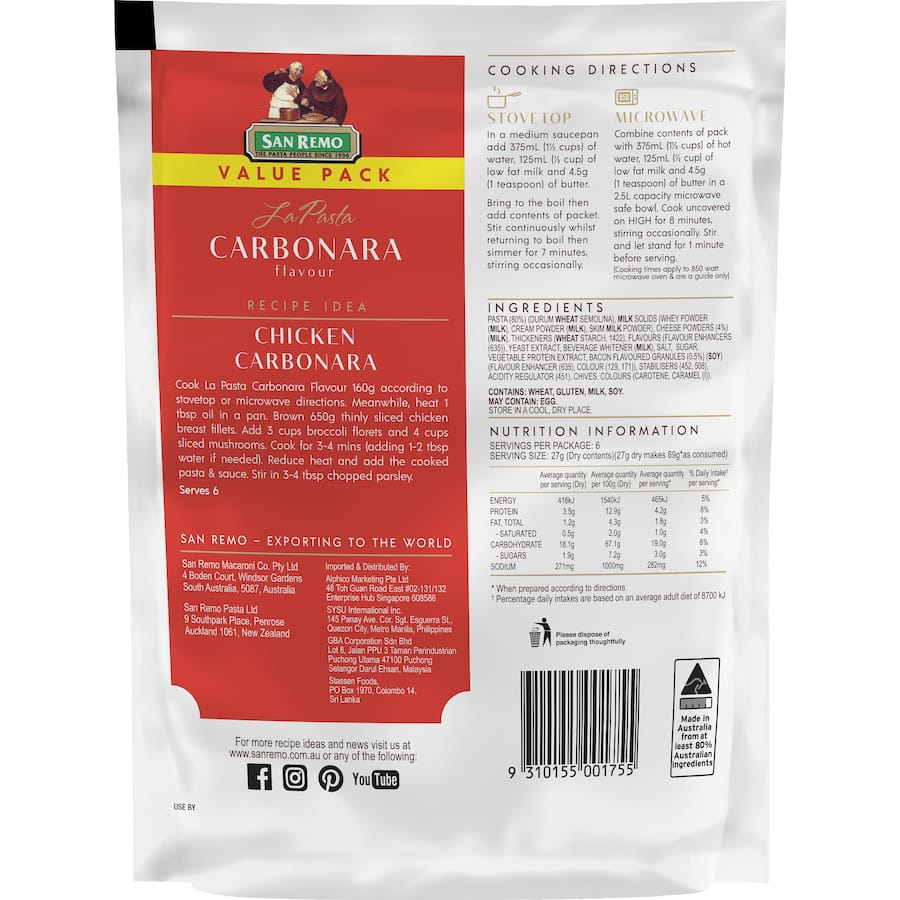 San Remo La Pasta Pasta & Sauce Carbonara