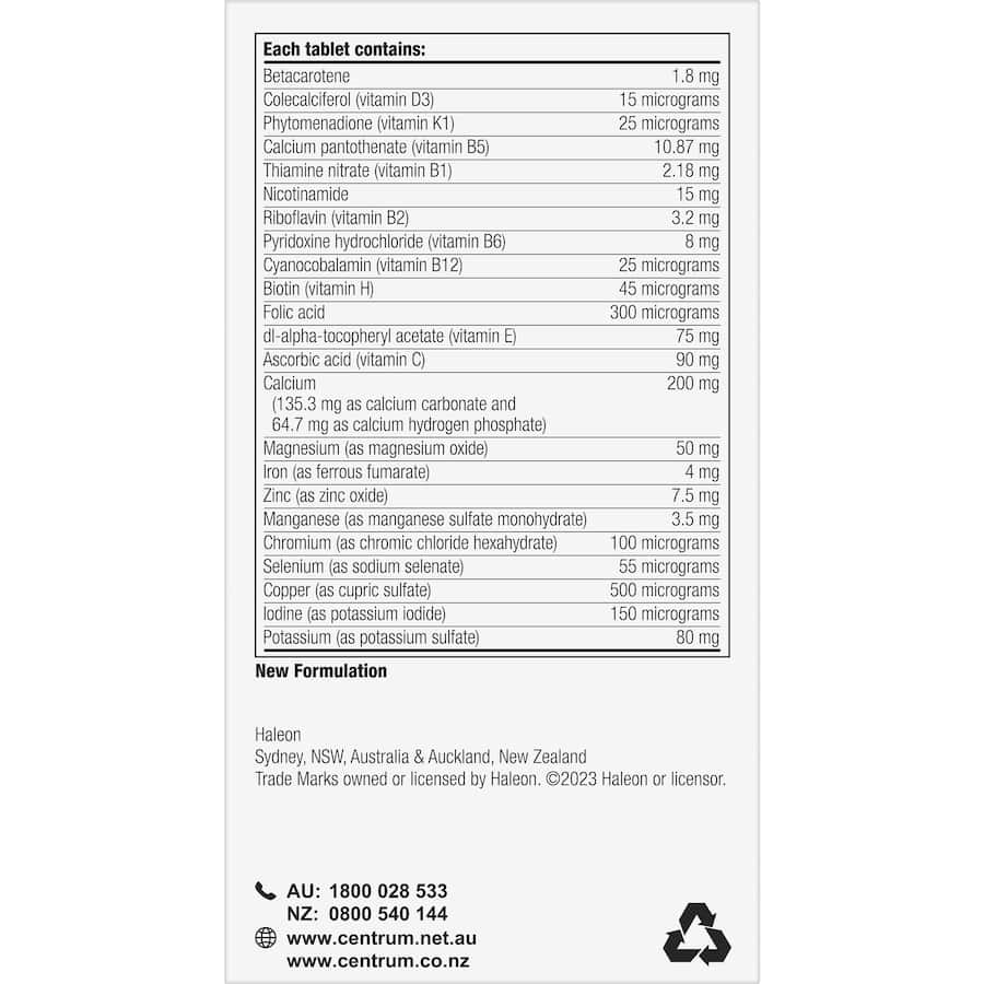 Centrum Advance 50+ Daily Multivitamin Supplement Tablets 100pack