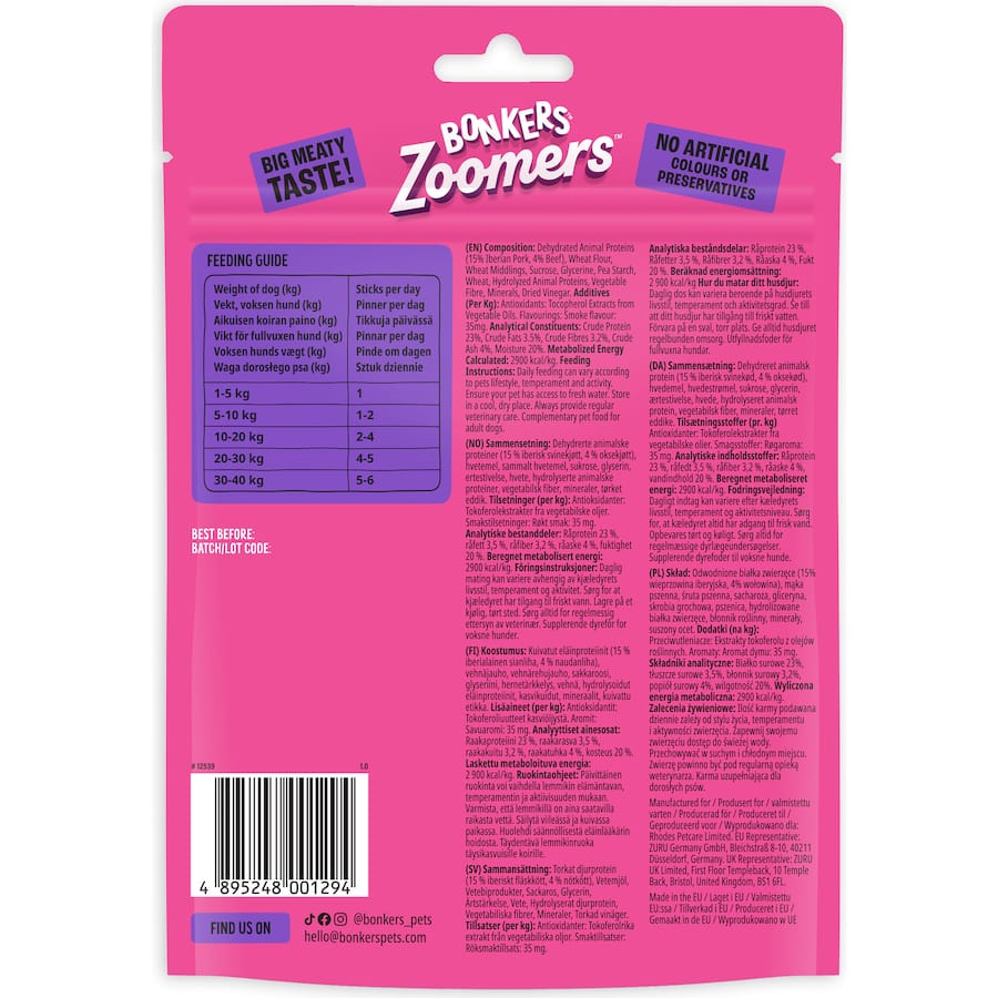 Bonkers Dog Treats Zoomers Bbq Beef Pouch 85g
