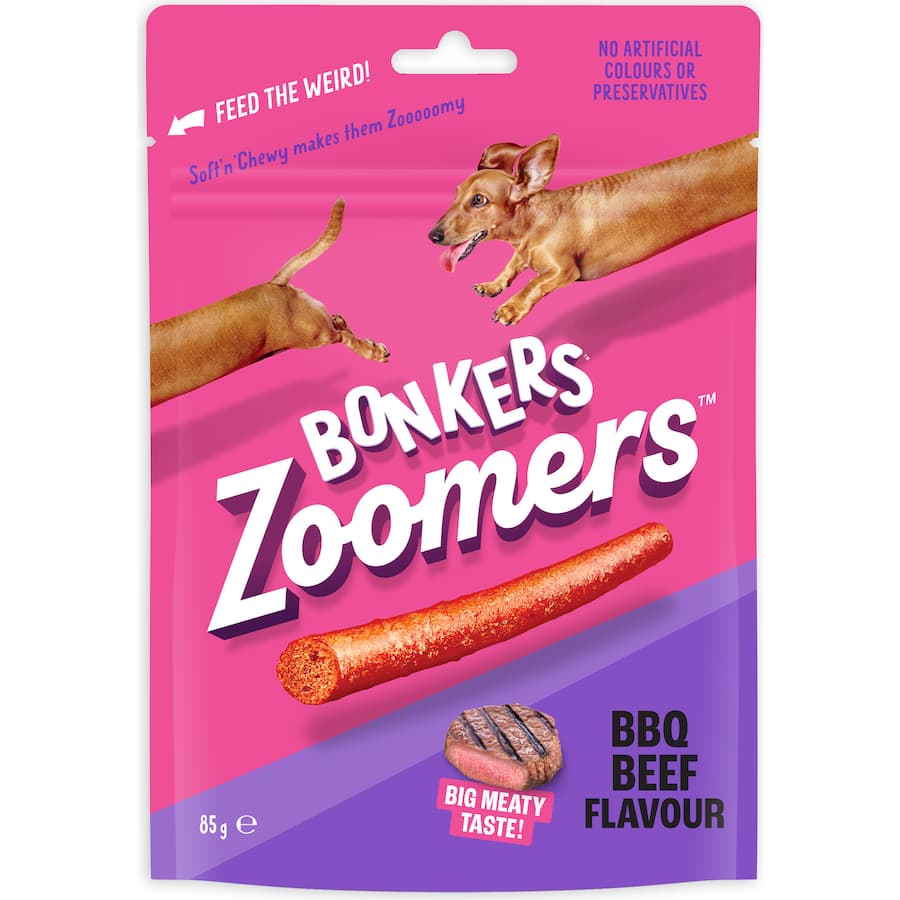 Bonkers Dog Treats Zoomers Bbq Beef Pouch 85g