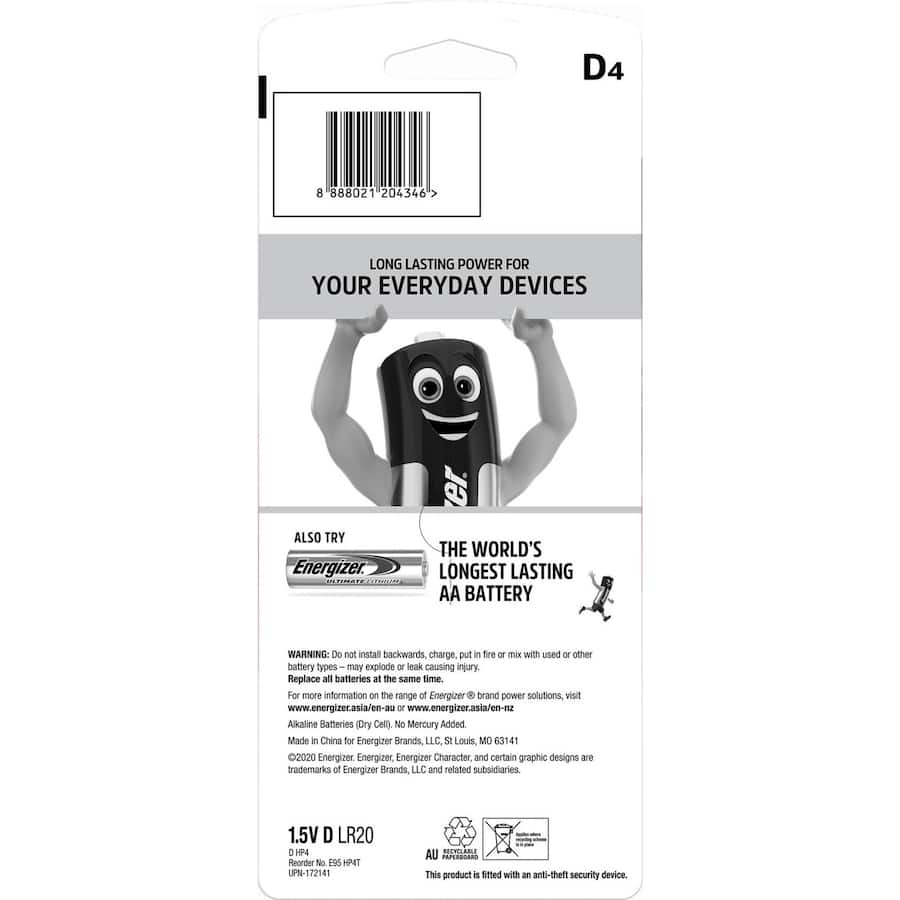Energizer Max Batteries D4 4pack