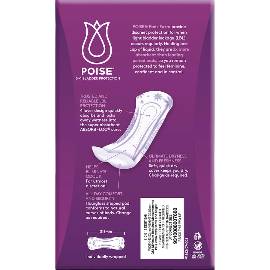 Poise Womens Continence Pads Extra 12pack