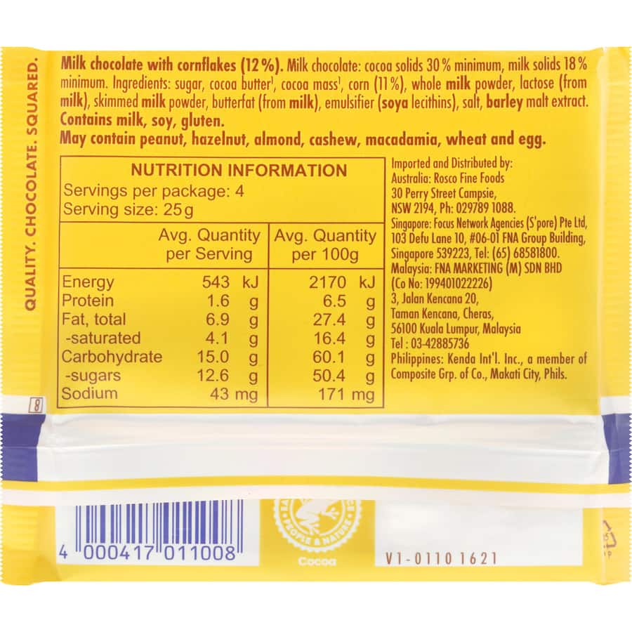 Ritter Sport Chocolate Cornflake Milk Choc Block 100g