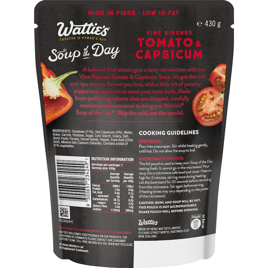 Wattie's Soup Of The Day Soup Tomato & Capsicum Pouch 430g