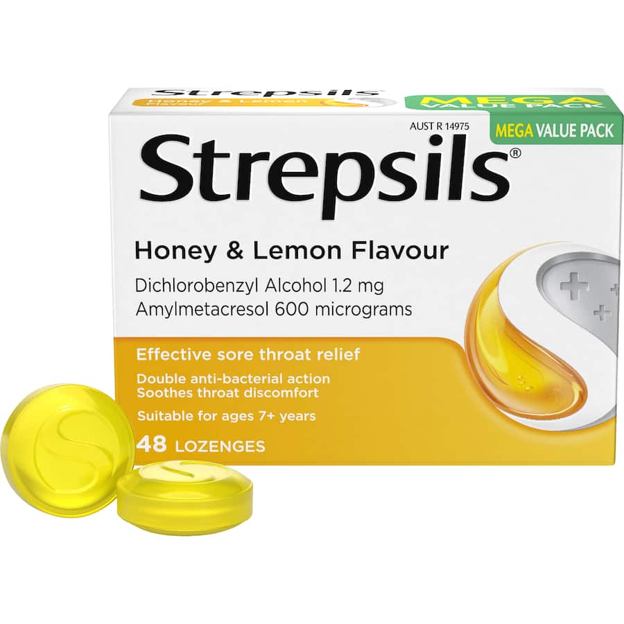 Strepsils Cough Throat Lozenges Soothing Relief Honey & Lemon 48pack