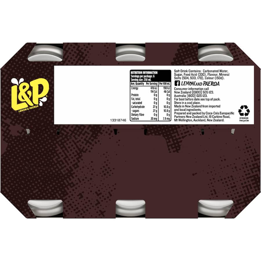 L & P Soft Drink 250ml cans 6pack