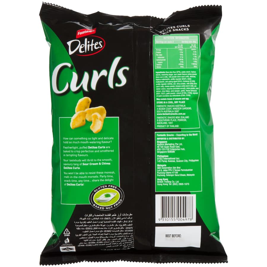 Fantastic Delites Curls Rice Snacks Sour Cream & Chives 80g