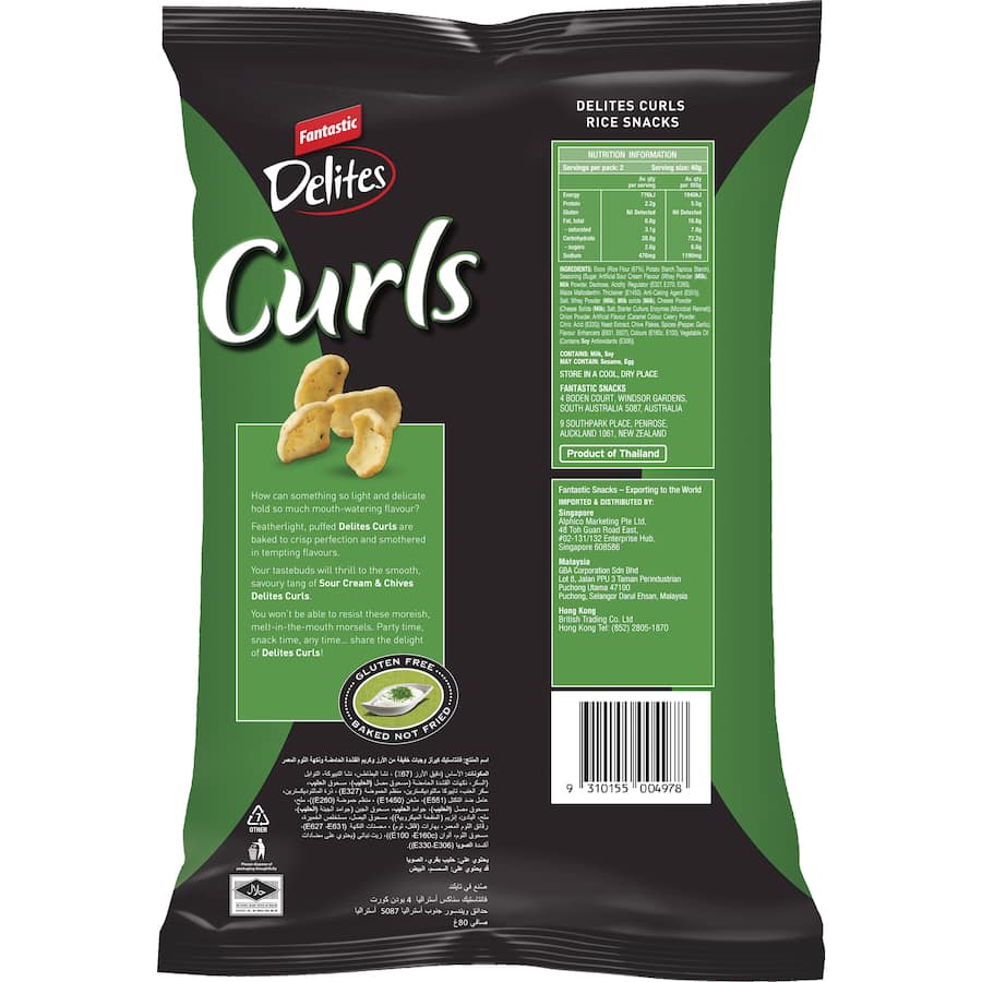 Fantastic Delites Curls Rice Snacks Sour Cream & Chives 80g
