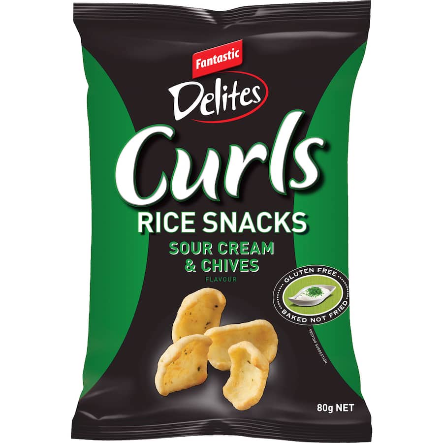 Fantastic Delites Curls Rice Snacks Sour Cream & Chives 80g