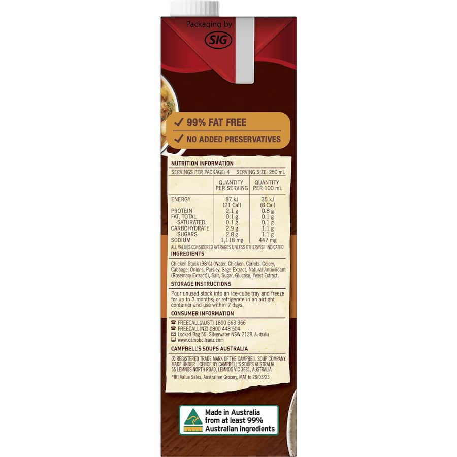 Campbells Real Stock Chicken Stock Liquid Carton 1L