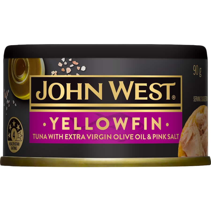 John West Tuna Yellowfin Olive Oil Pink Salt Tear tab can 90g