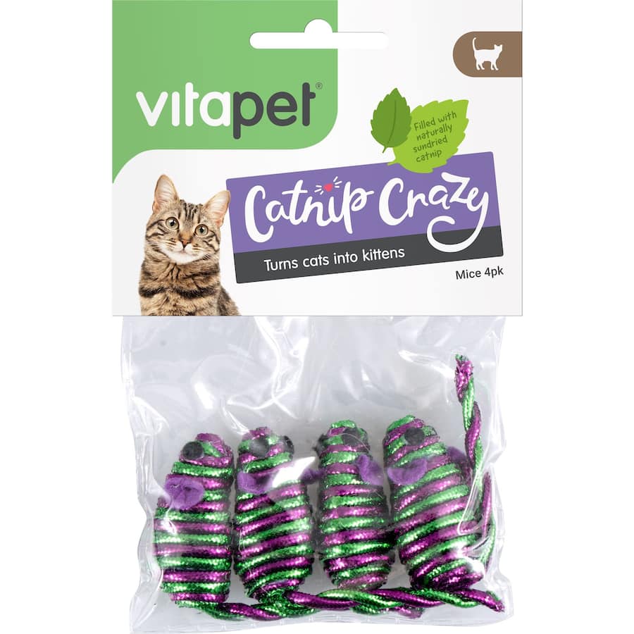 Vitapet Pet Toy Cat Crazy Mice Catnip 4pack