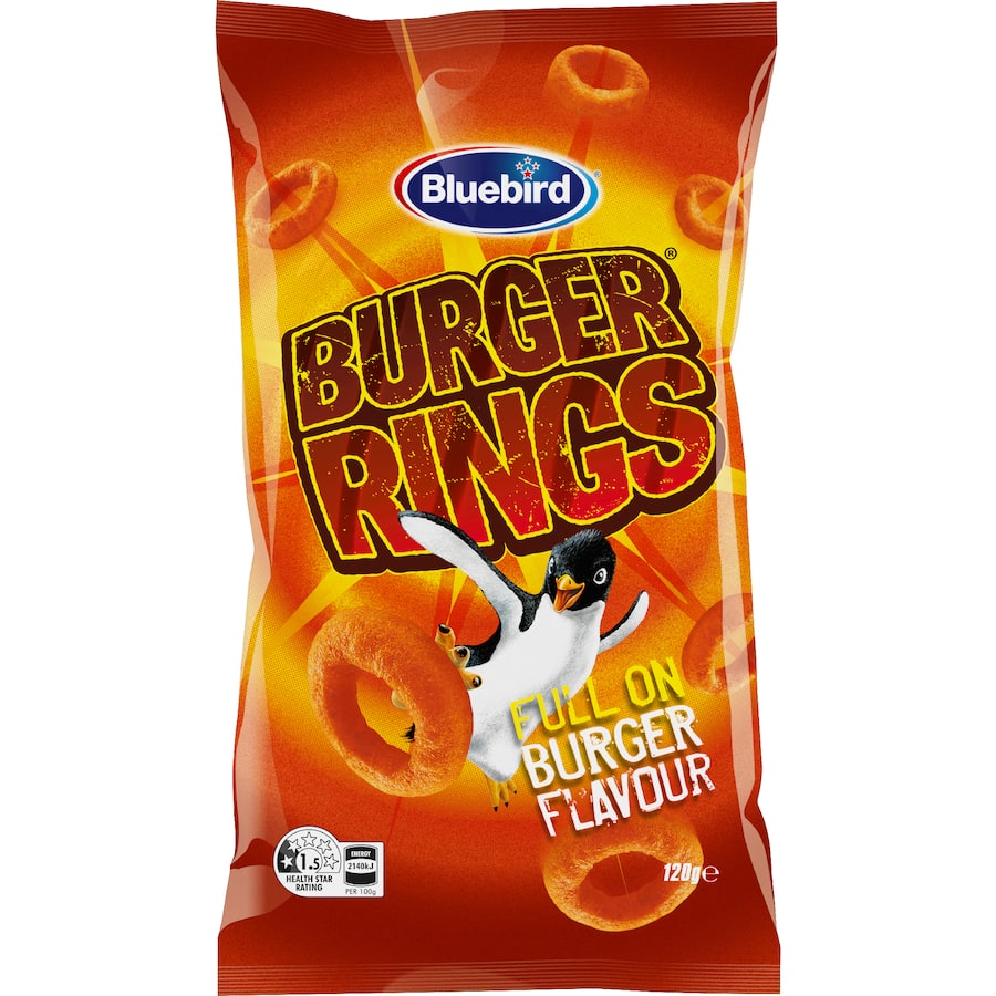 Bluebird Burger Rings Corn Snacks Full On Flavour - 120g