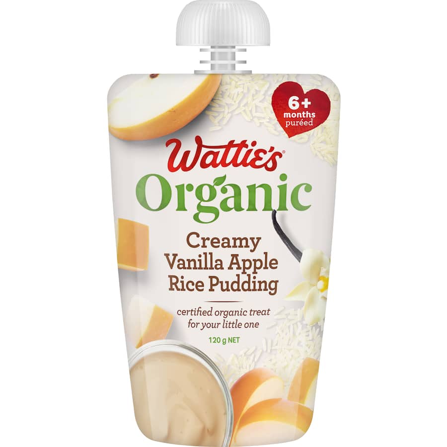 Wattie's Organic Baby Food 6+ Months Vanilla Apple Rice Pudding 120g