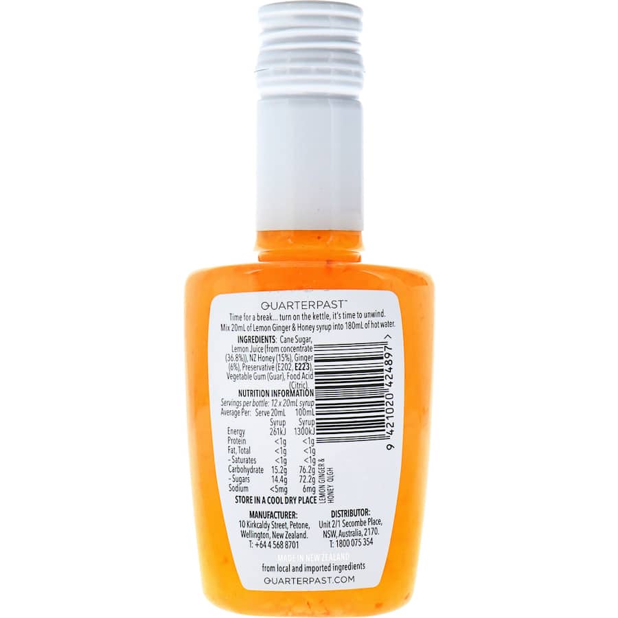 Quarterpast Fruit Syrup Lemon Ginger & Honey 250mL