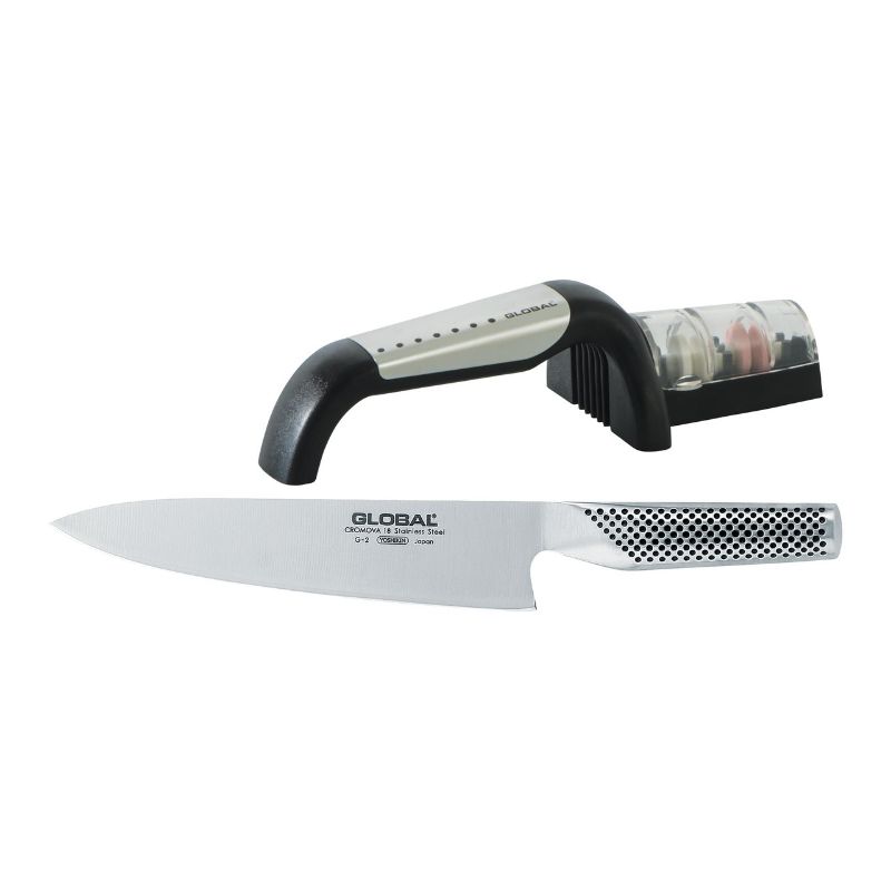 Cooks Knife & Sharpener Set - Global Classic 20cm