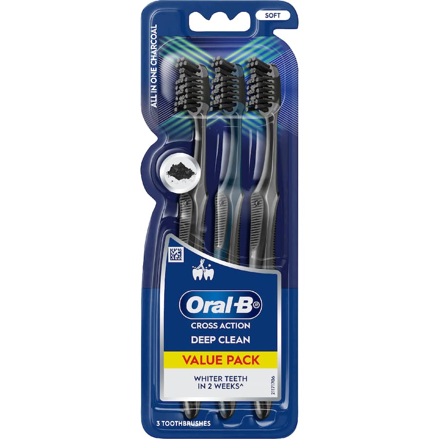 Oral B Toothbrush Cross Action Charcoal 3pack