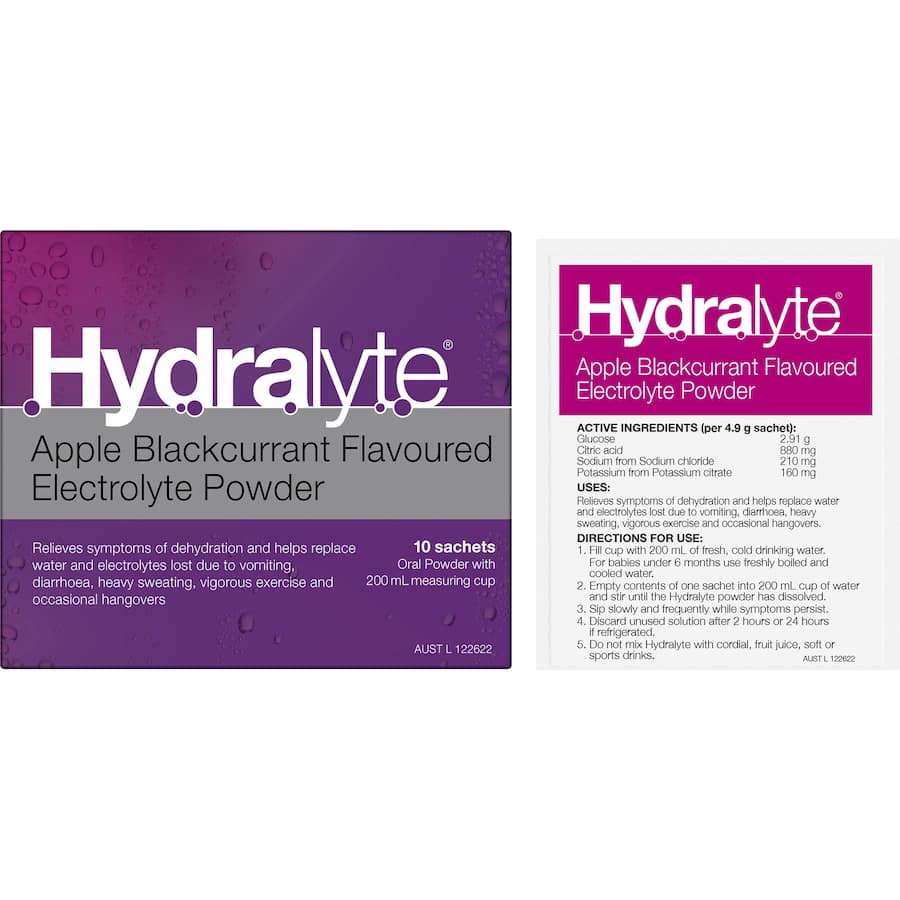 Hydralyte Effervescent Electrolyte Powder Apple Blackcurrant Sachets 10pack