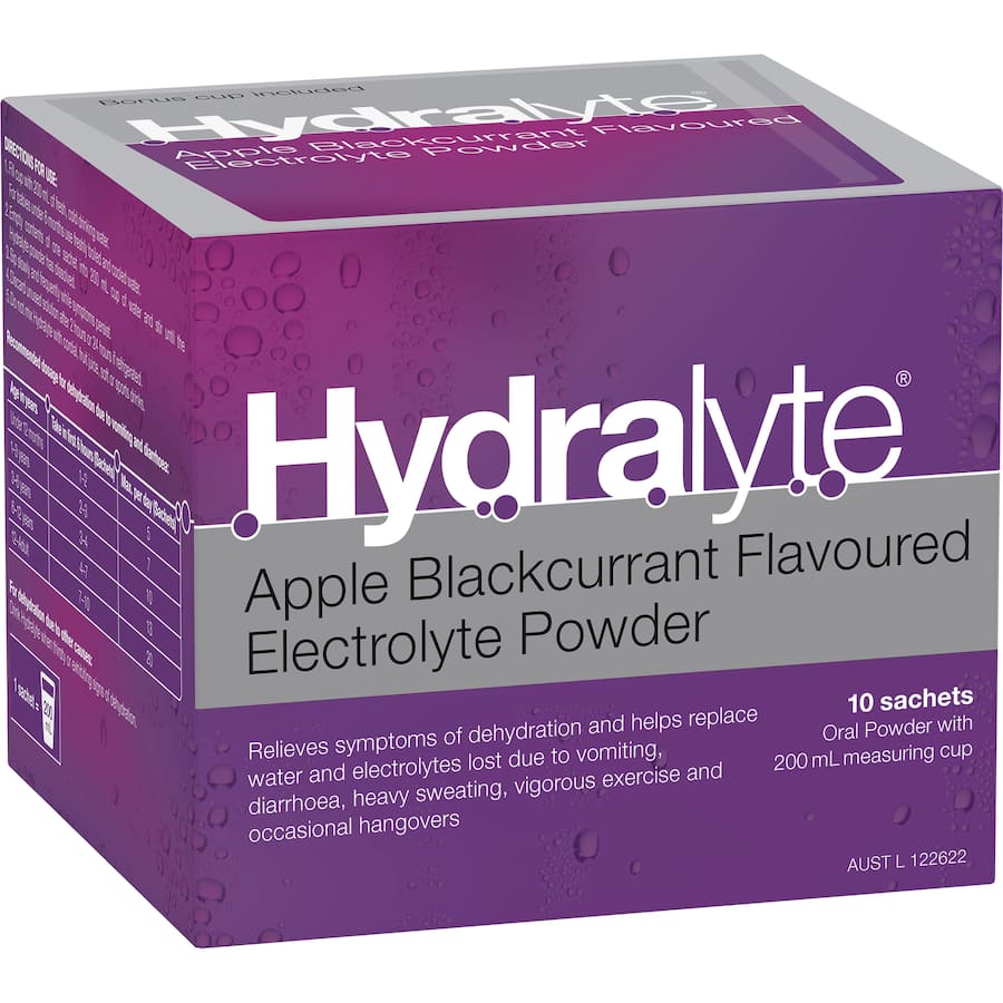 Hydralyte Effervescent Electrolyte Powder Apple Blackcurrant Sachets 10pack