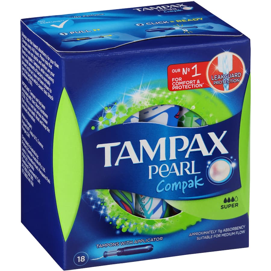 Tampax Pearl Compack Tampons Super With Applicator 18pack