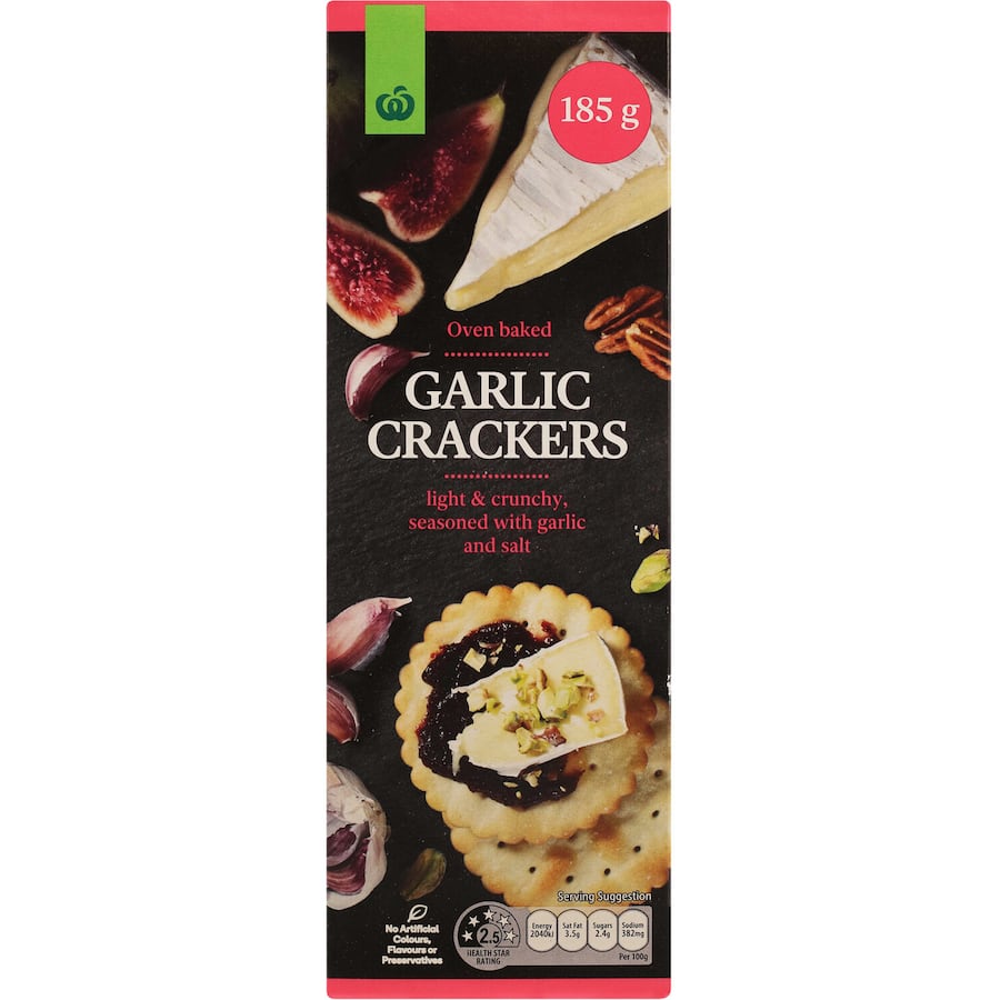 Woolworths Crackers Garlic 185g