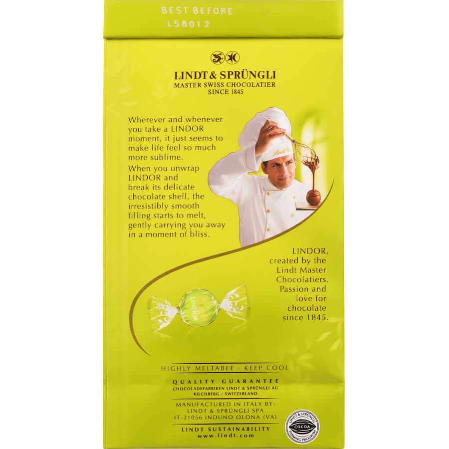 Lindt Lindor Chocolates Pistachio Bag 123g