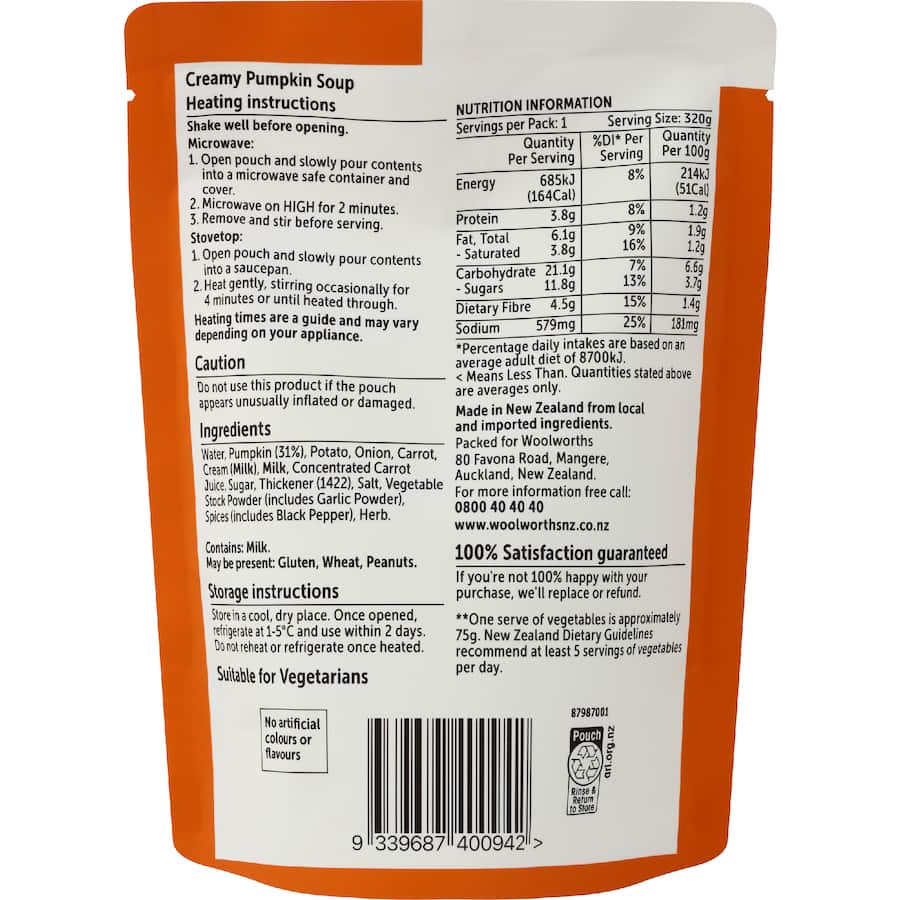 Woolworths Soup Pumpkin Pouch 320g