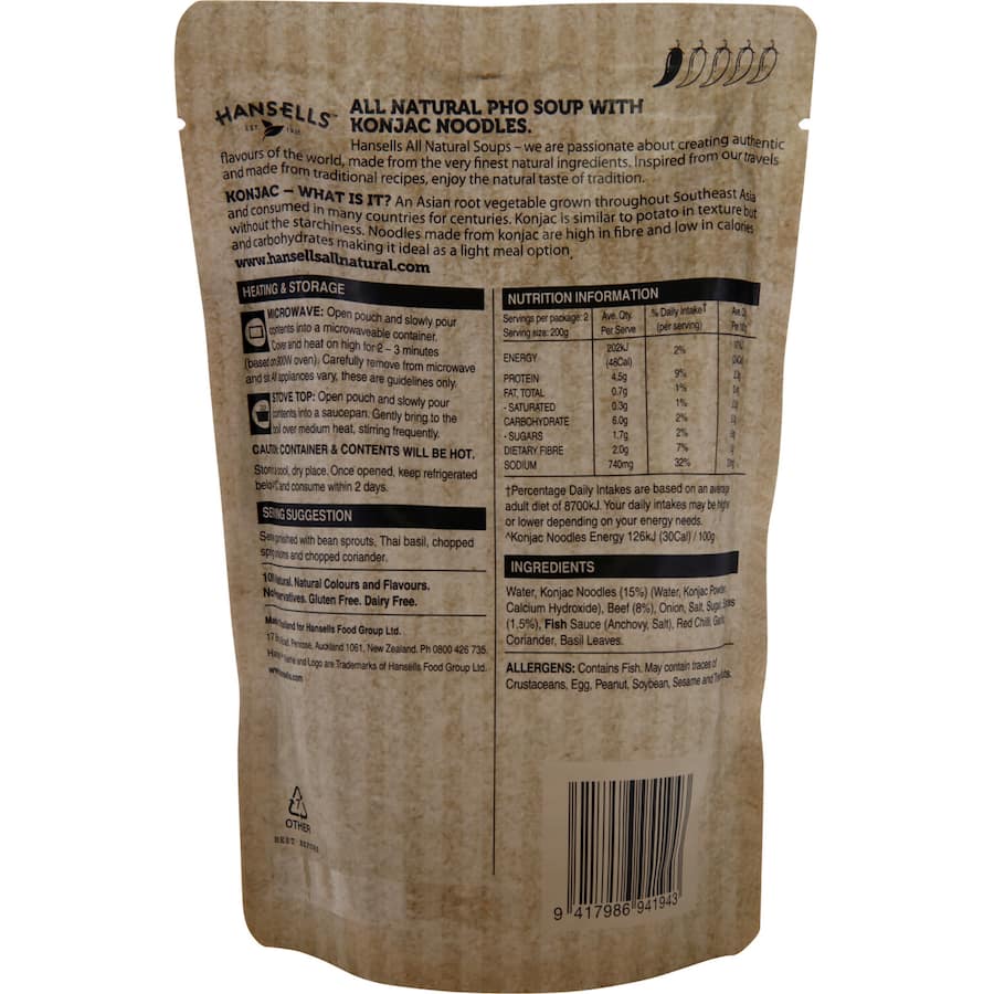 Hansells All Natural Soup Pho With Konjac Pouch 400g