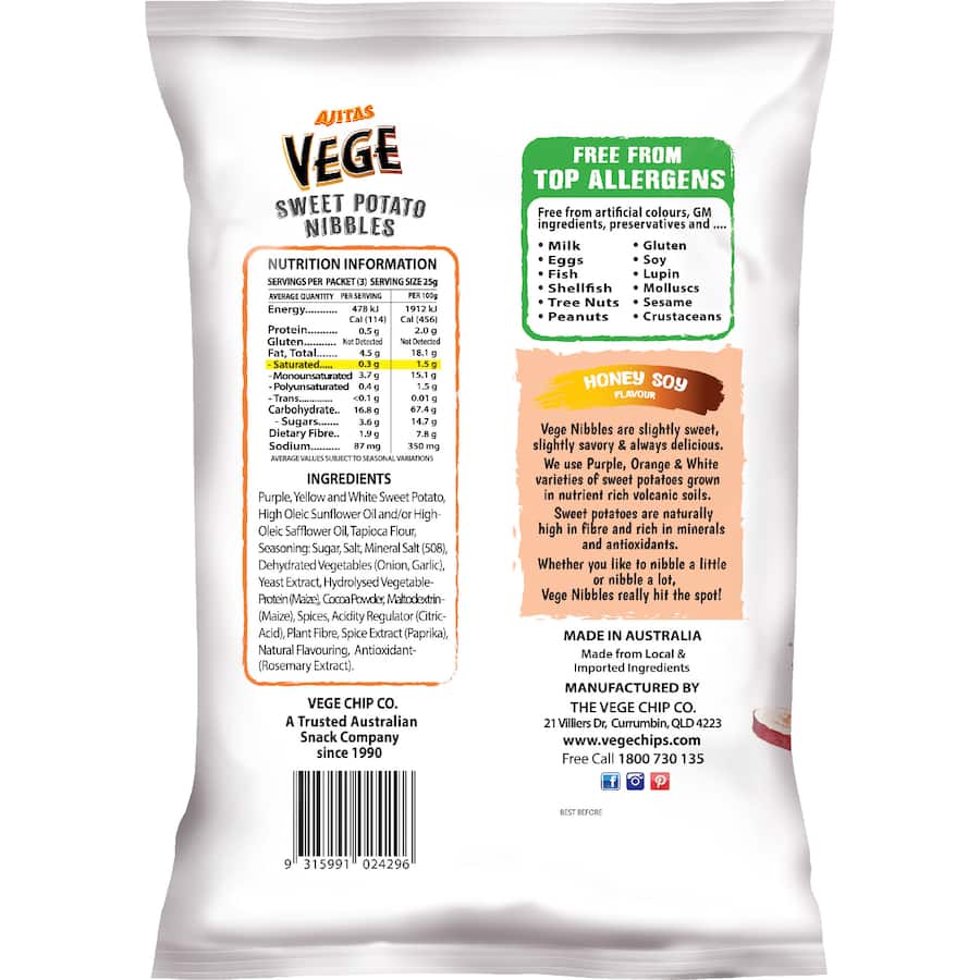 Vege Chips Potato Nibbles Honey Soy 75g