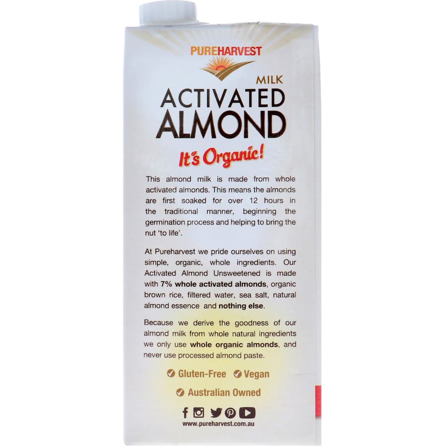 Pureharvest Almond Milk Unsweetened Carton 1L