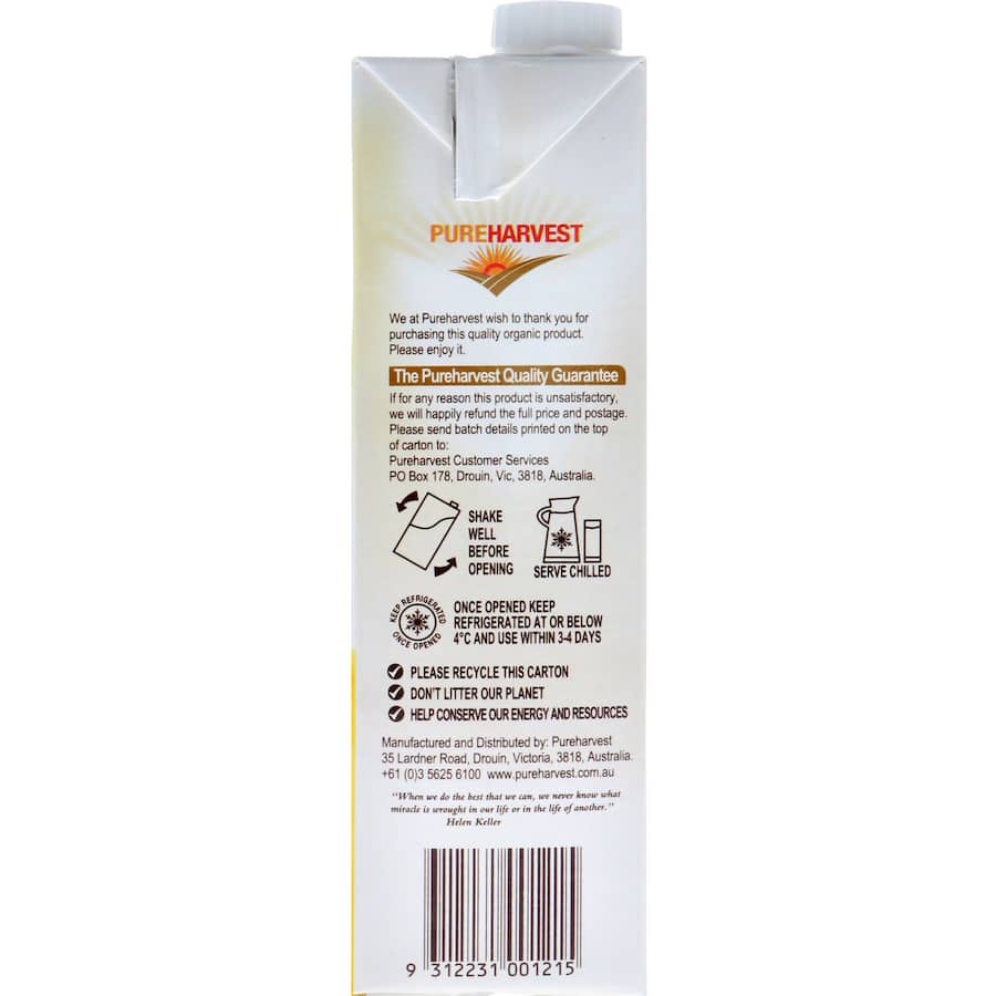 Pureharvest Almond Milk Unsweetened Carton 1L