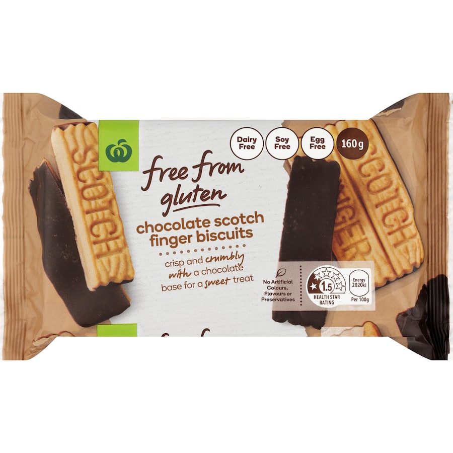 Woolworths Free From Gluten Chocolate Biscuits Scotch Fingers 160g