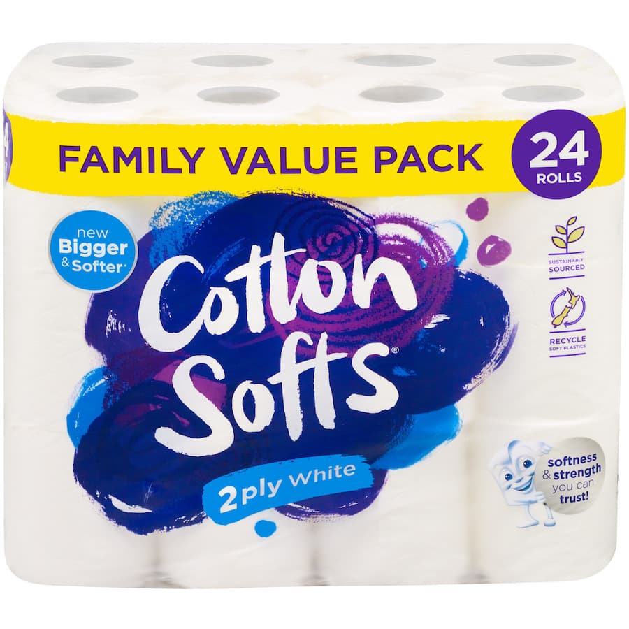Cotton Softs Toilet Paper Family Pack White 2ply - 24pack