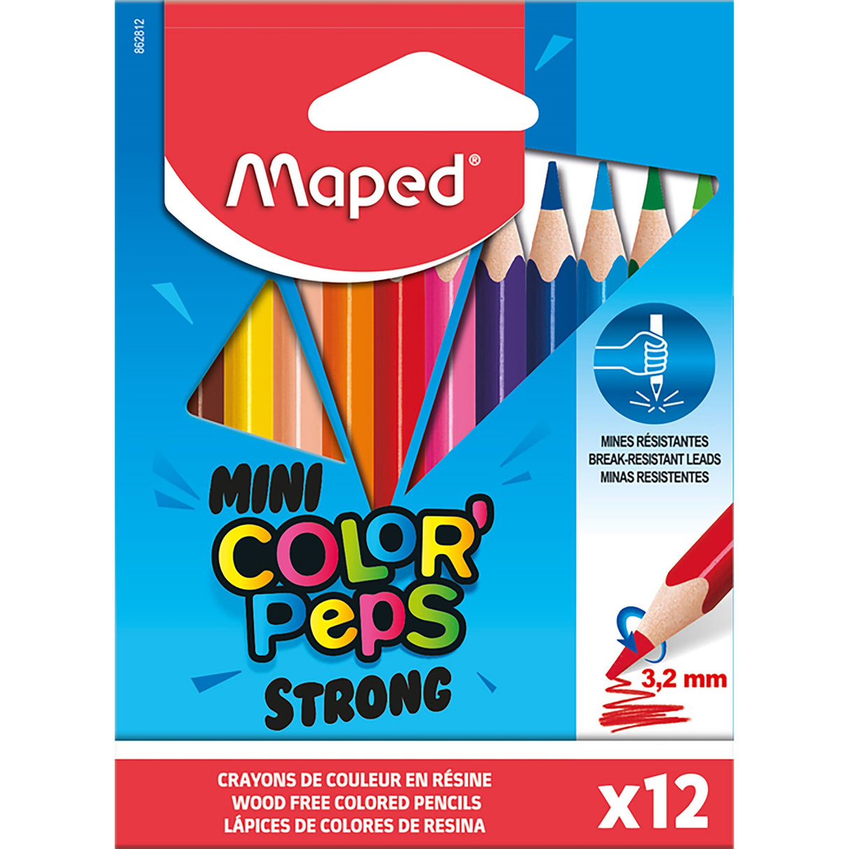 MAPED STRONG COLOUR PENCILS MINI PACK 12 ASSORTED - Pack of 24